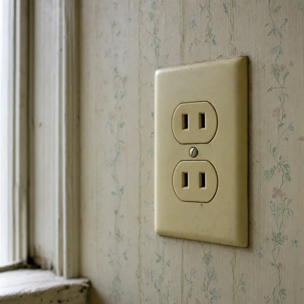 Outlet showing no ground slot in an older Lowell home