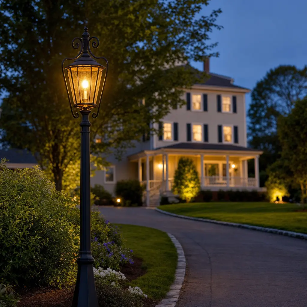 Outdoor light post installation at a residential home