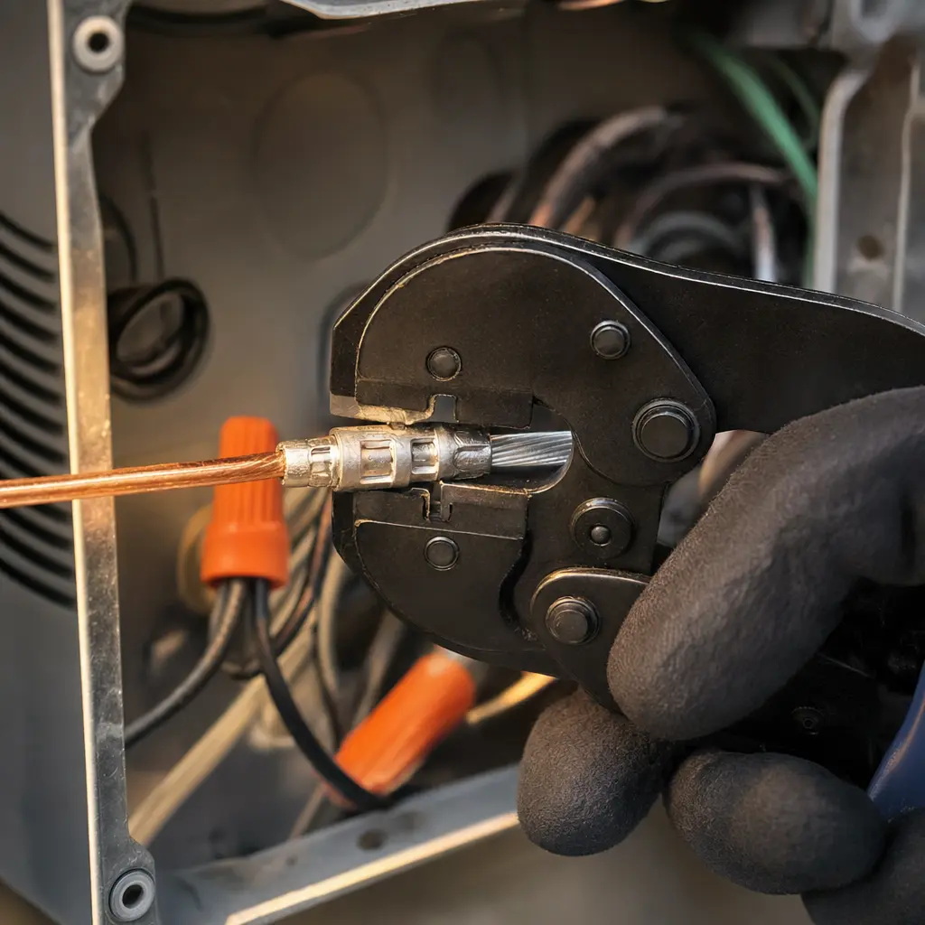 Aluminum wiring removal, a COPALUM crimp repair in progress.