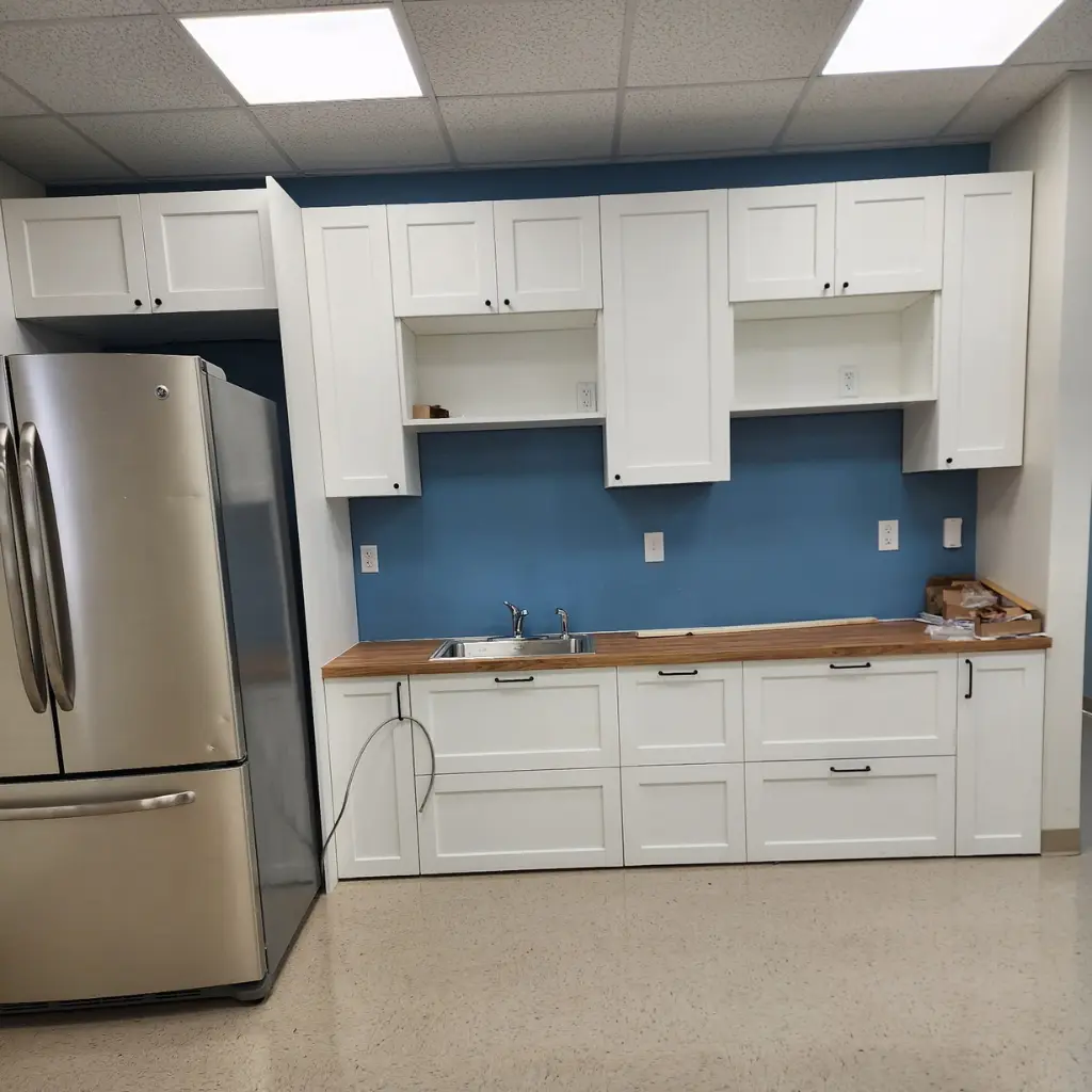 Commercial office space build out of a kitchenette section