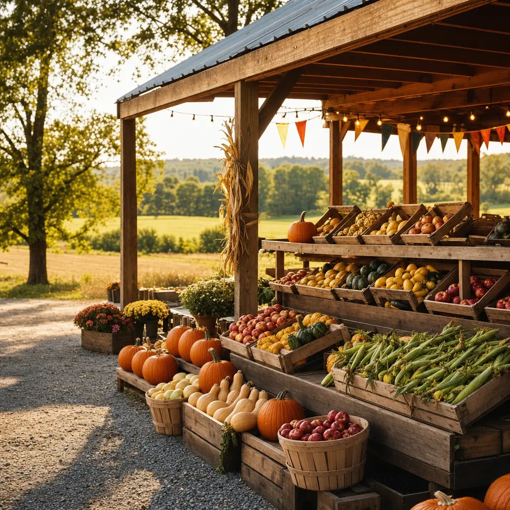 Farm stand with fresh produce in Dracut, MA, reflecting the town's agricultural roots