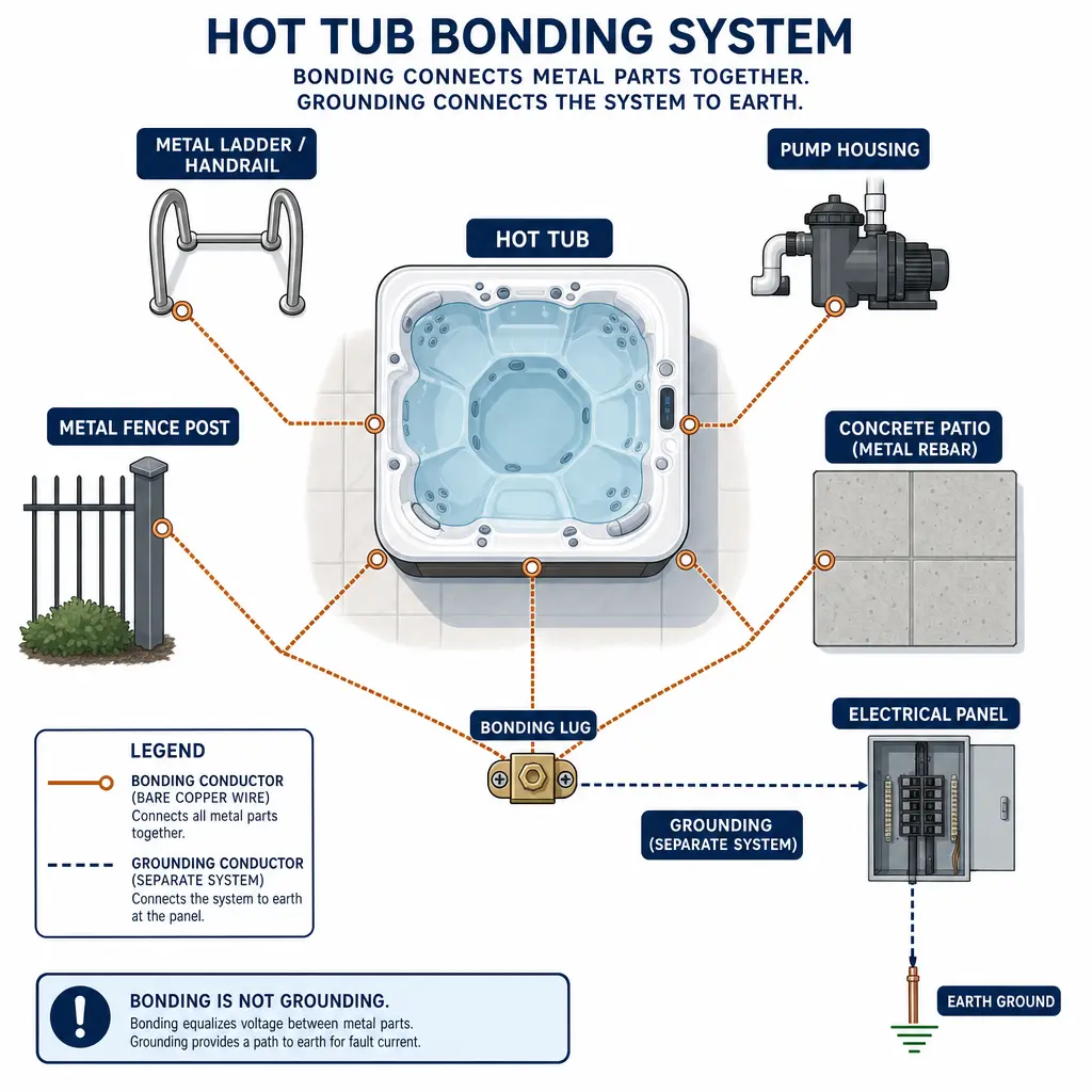 Infographic about how a hot tub bonding system works