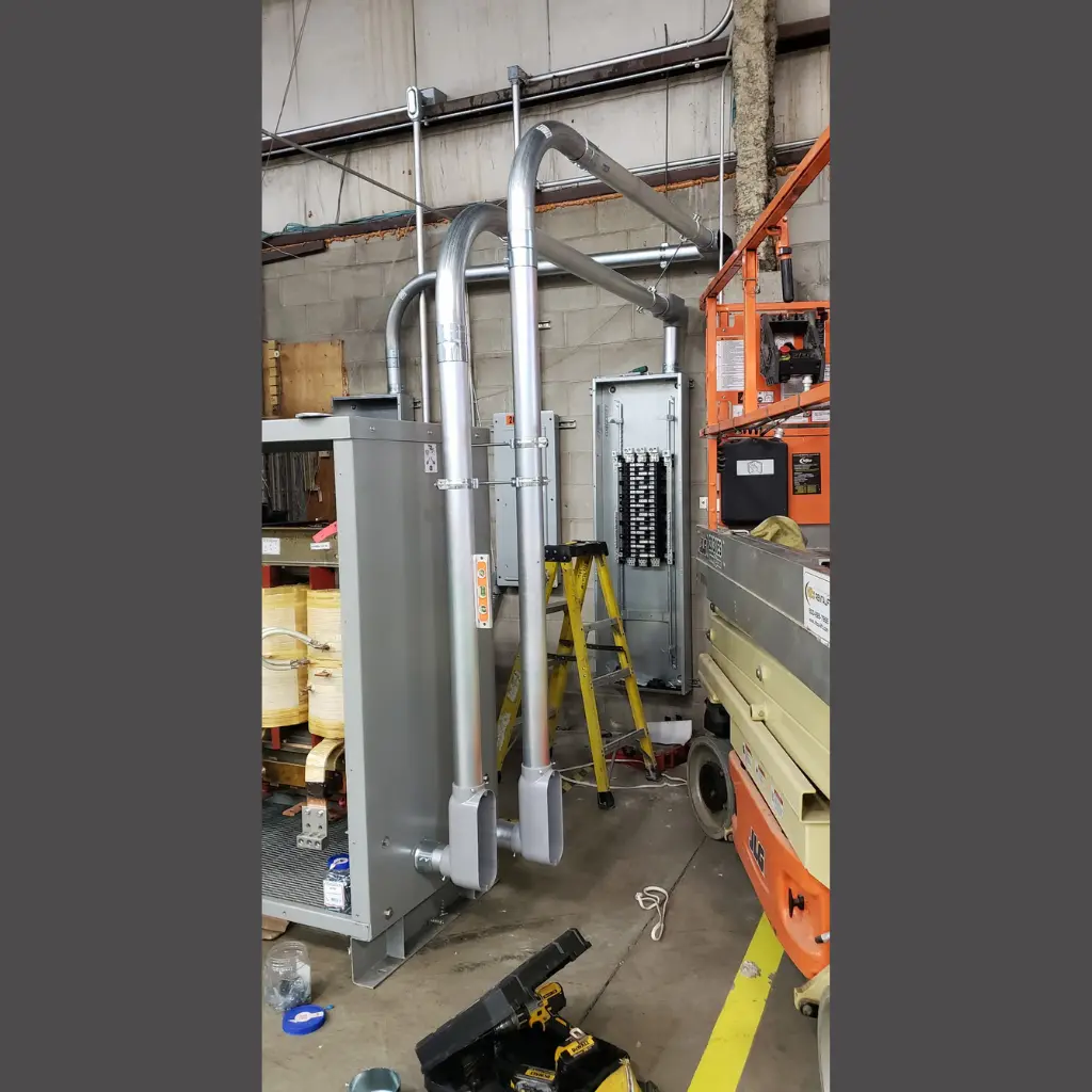 480-volt transformer feeding new panel distribution in an industrial building