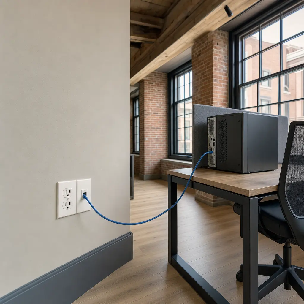 Ethernet enabled office space in an updated Mill office