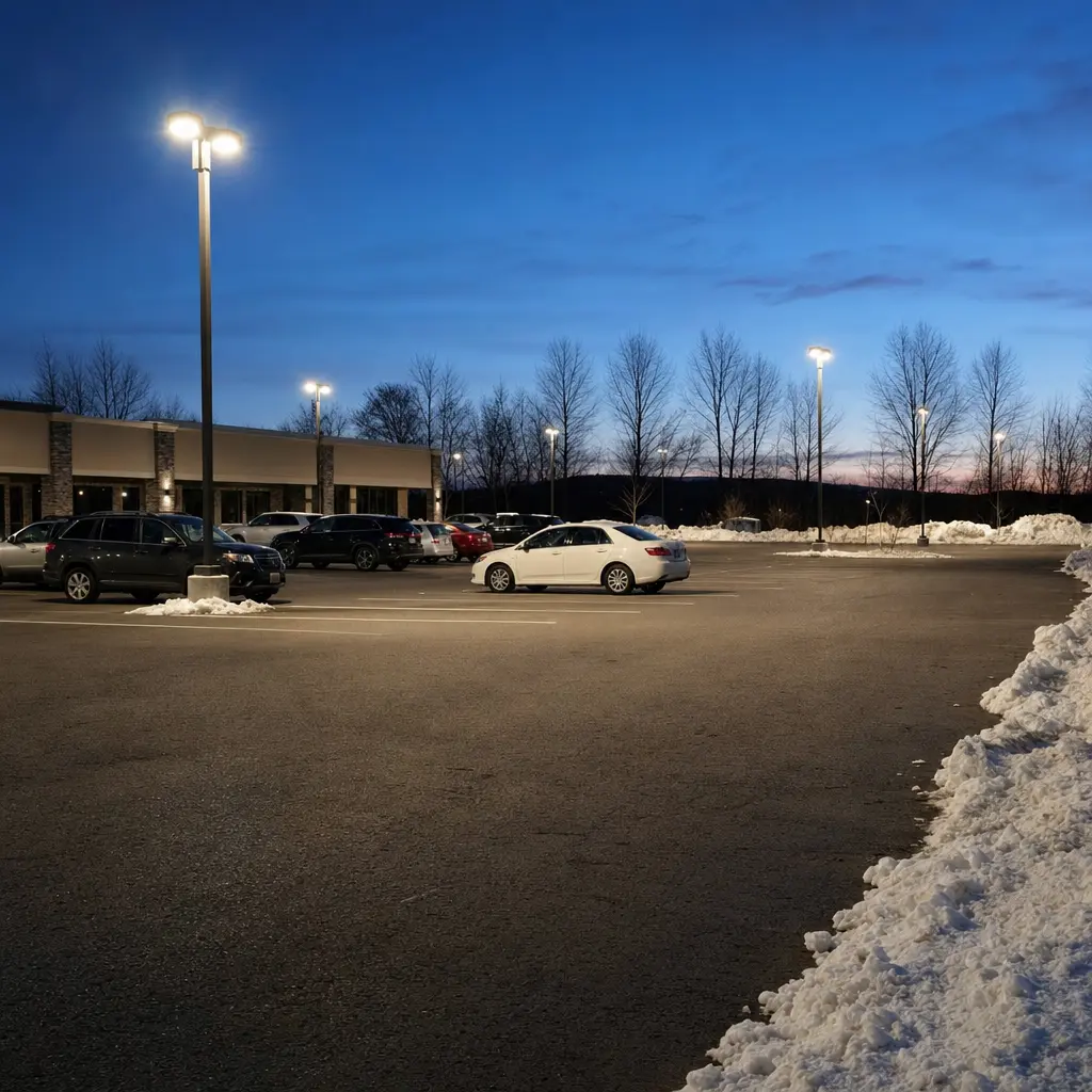 mall commercial parking lot lighting installation in Lowell, MA